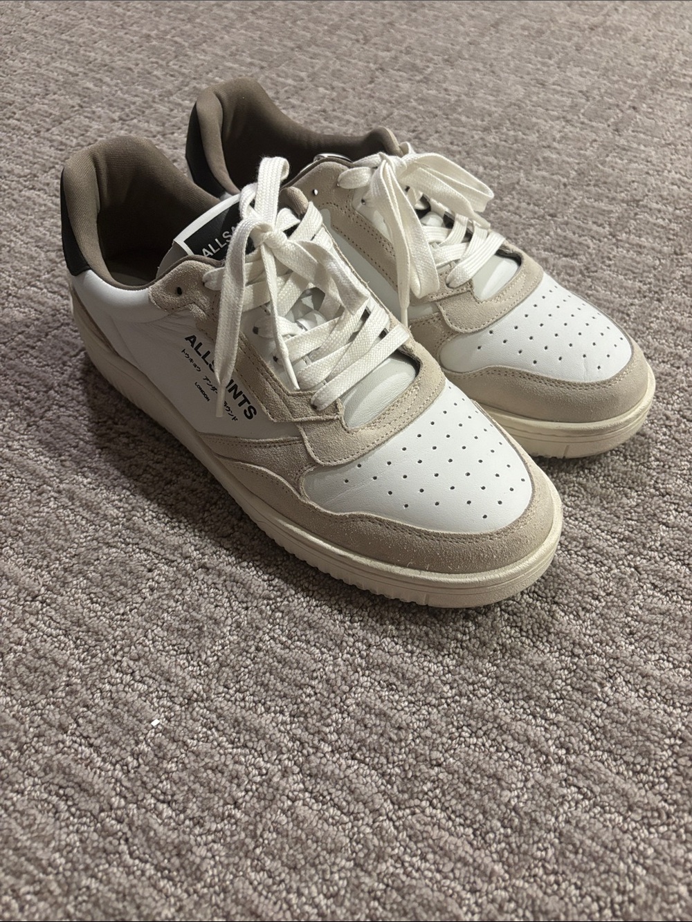 All Saints Men’s White and Beige Low-Top Sneakers